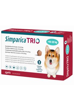 Simparica Trio 10-20kg pro střední psy 3tbl PRODEJ POUZE V ORDINACI